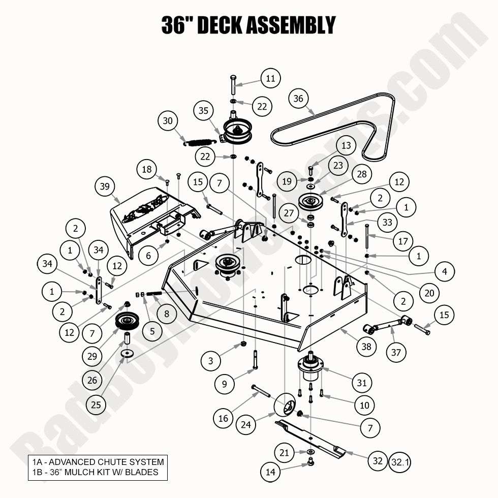 2436 - Bad Boy Mower Parts Lookup > 2020 > Revolt > 36\" Deck Assembly